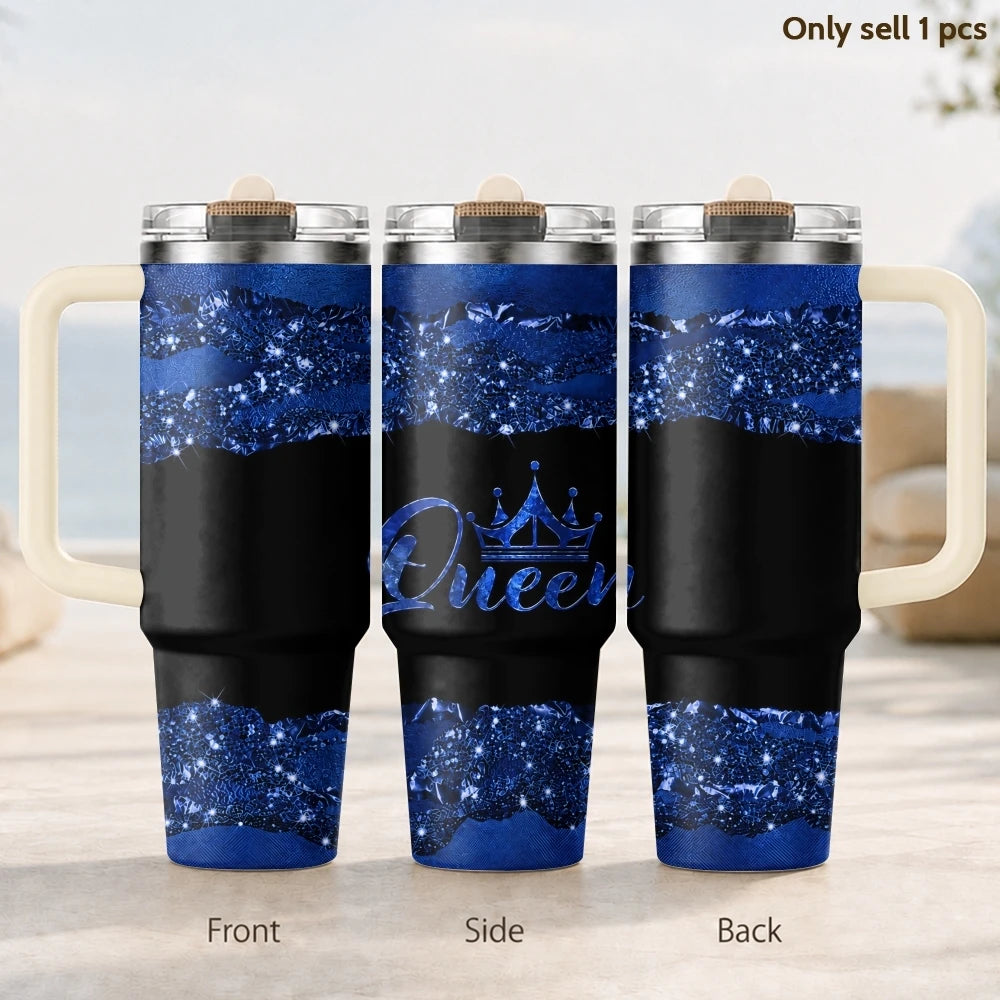 Queen 40oz Tumbler – Insulated Stainless Steel Travel Cup with Handle & Straw