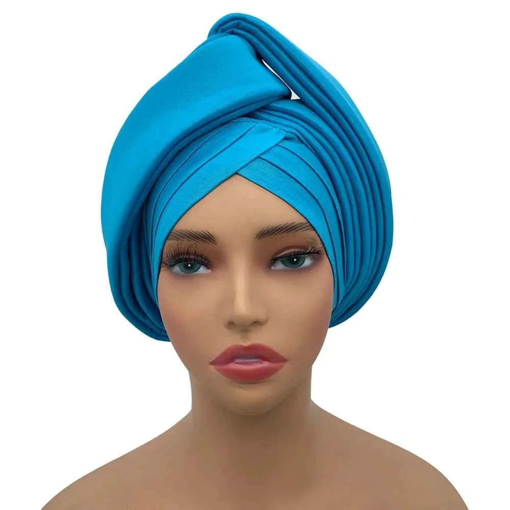 Nigeria Raw Silk Autogele Headtie Wedding Party Headwear Turbante African Lady Head Wraps Knoted Turban Cap for Women