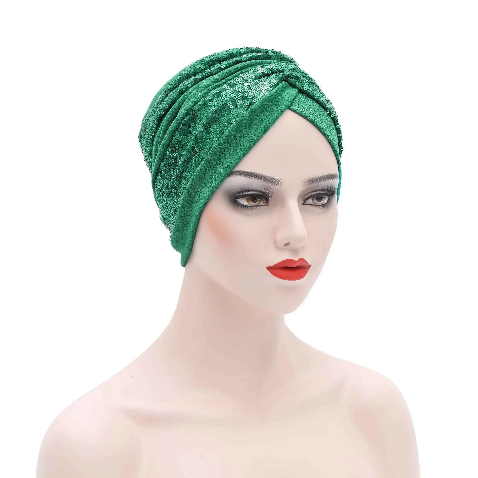Women's Head Wraps Muslim Headscarf Cap India Hat Ready Hijab Bonnet Turbante Mujer Summer Breathable Sequins Turban Cap