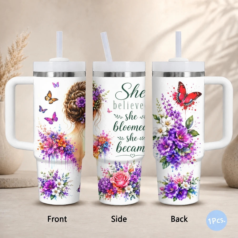 40oz Butterfly Tumbler for Women – Stainless Steel Insulated Travel Mug