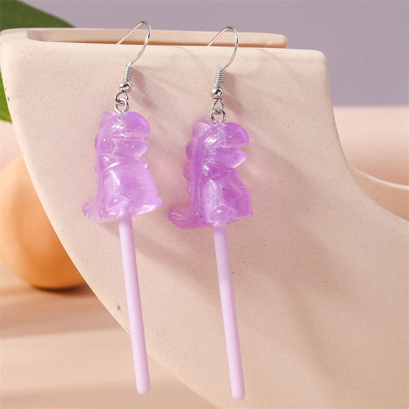 Sweet Candy Color Lollipop Drop Earrings for Women Funny Simulation Food Flower Dinosaur Dangle Hook Earrings Girls Jewelry Gift