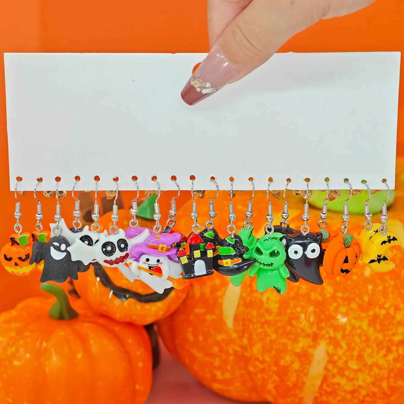 Halloween Fashion Creative Cartoon Earrings, Personalized Cute Pumpkin Ghost Bat Earrings Set