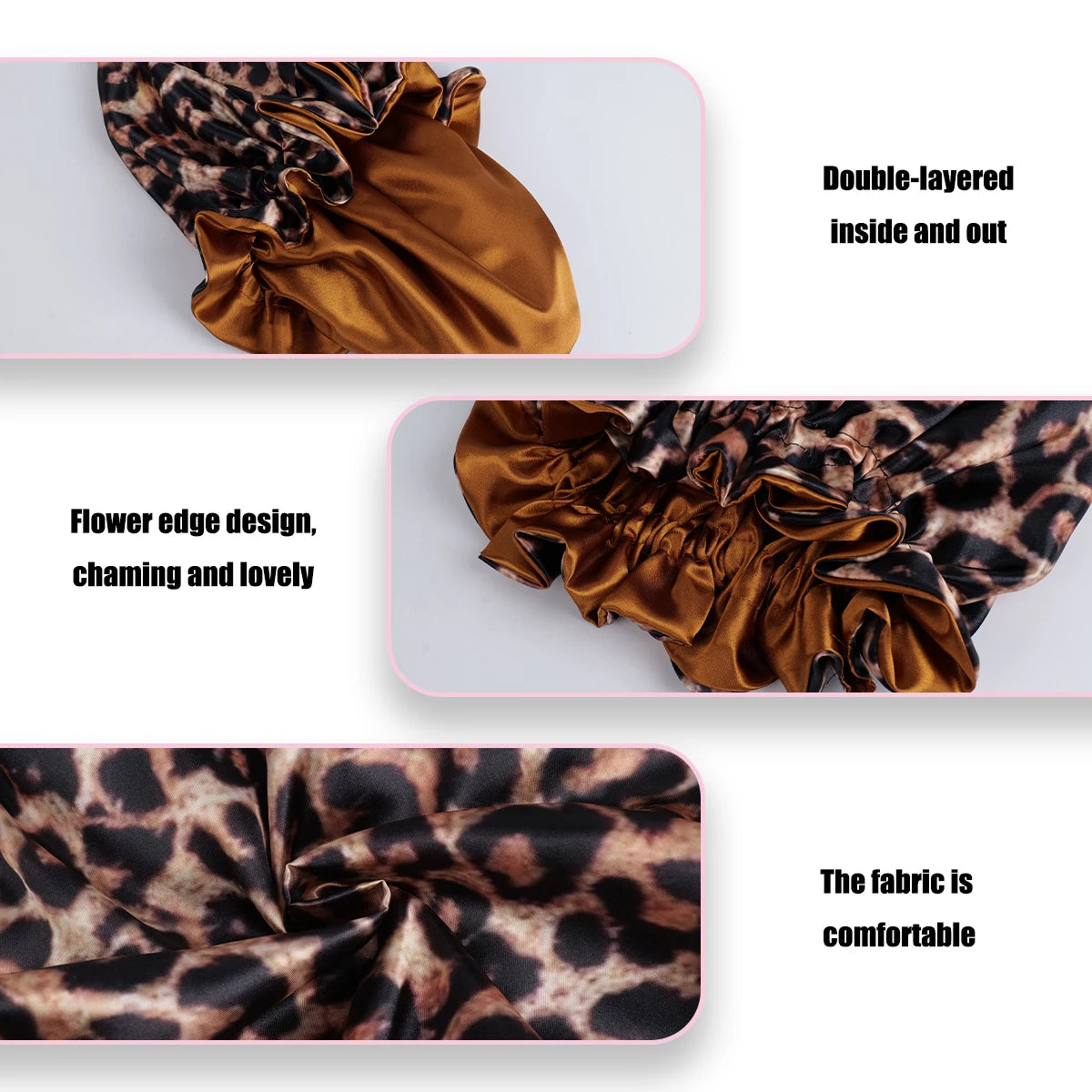 Women's Large Wide Edge Elastic Hat, Casual Silk Bonnet, Smooth Tint, Suitable for Curled, Straight, Leopard Print, Fashion, 1Pc