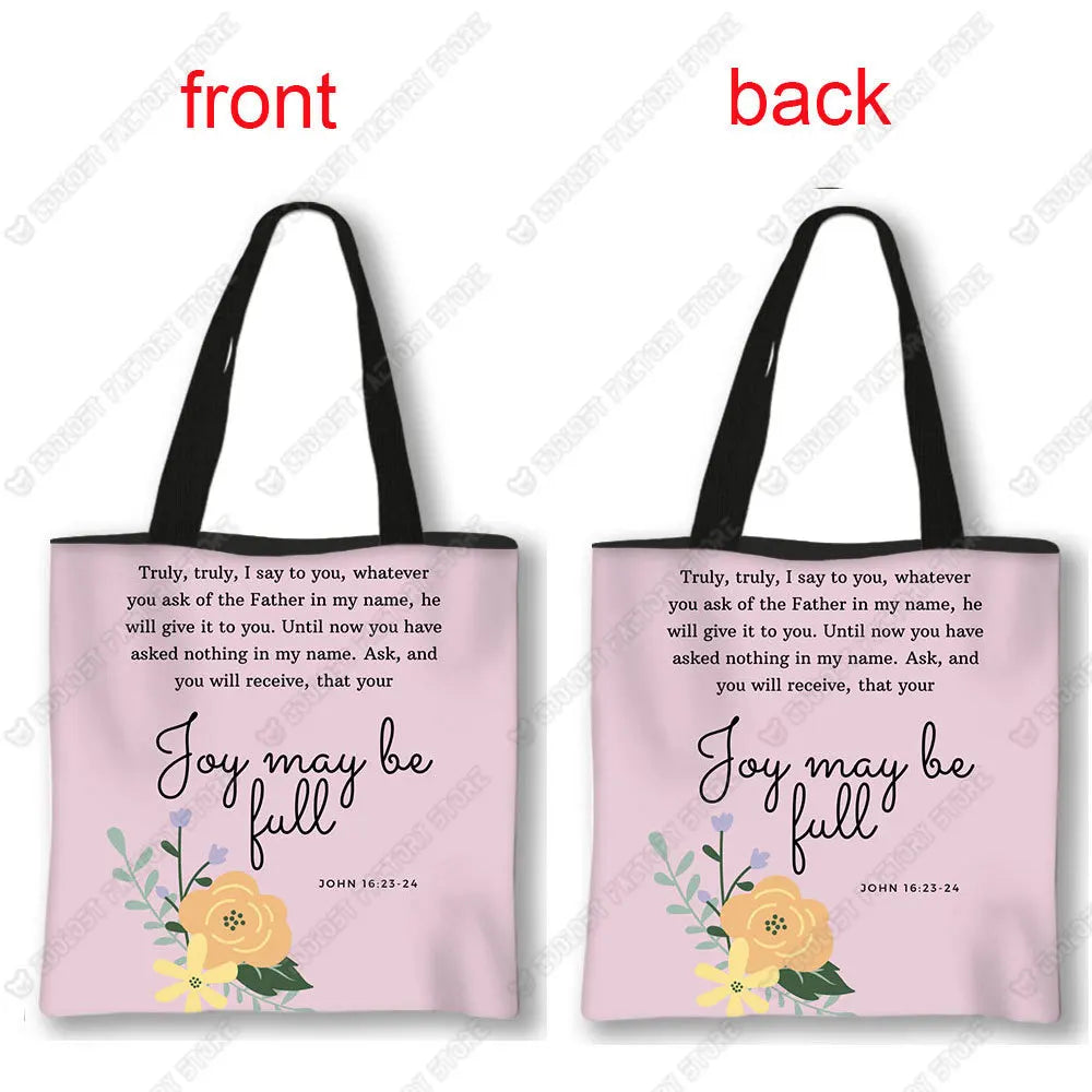 Christian Bible Verse Print Handbag God He Will Sustain You Lady Shopping Fashion Shoulder Bag Girl Travel Tote Bag Gift