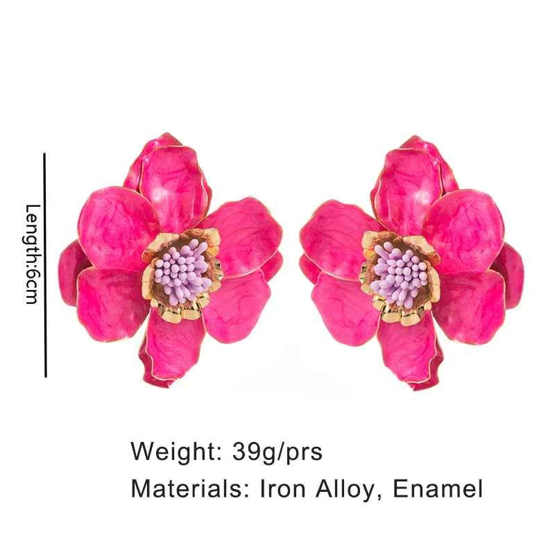 Two-tone Large Metal Flower Enamel Post Earrings For Women Fashion Jewelry Holiday Accessories Wholesales Trendy New Style MQ644