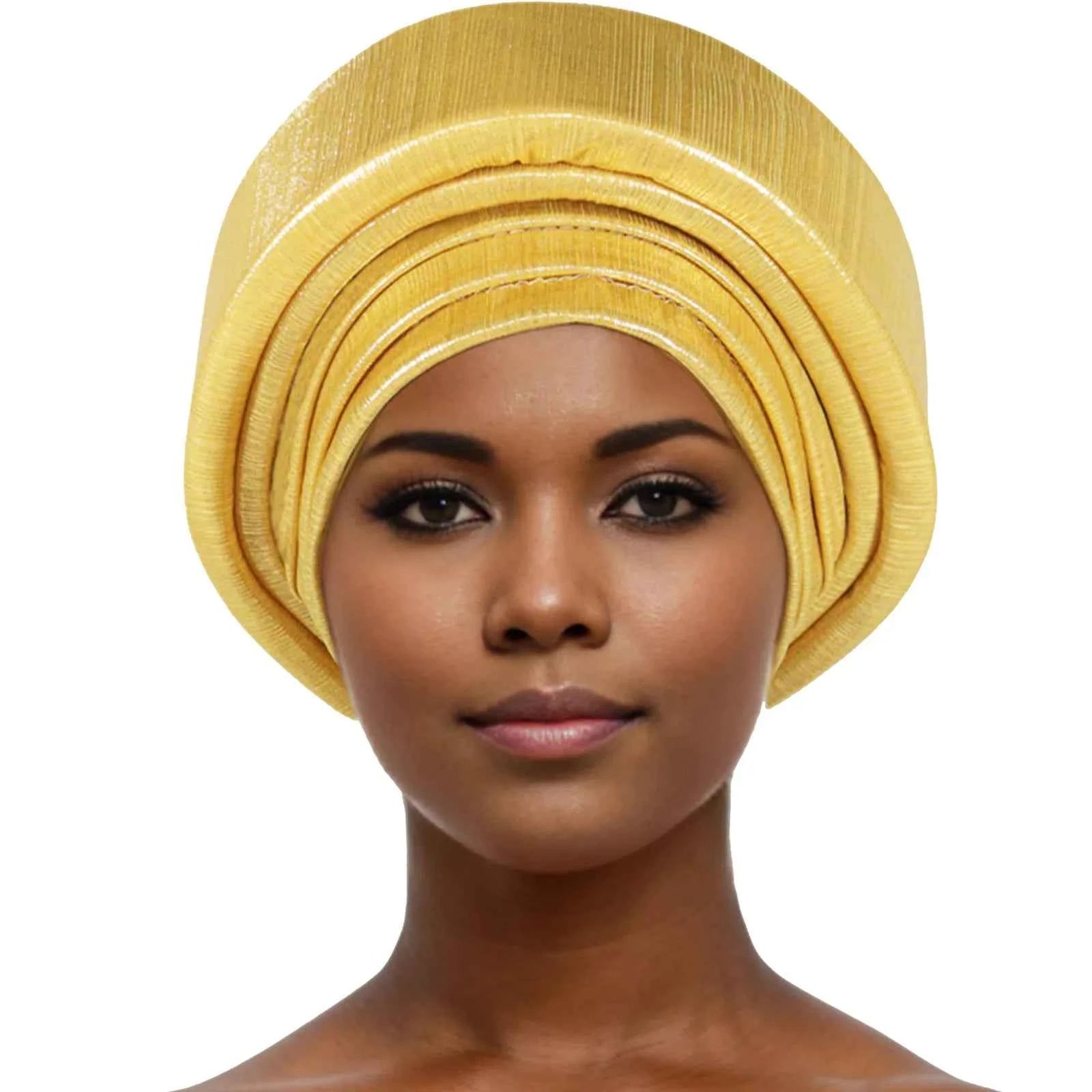 Glitter Fabric Turban Cap for Women African Pleated Head Wraps Nigeria Party Wedding Gele Lady Headscarf Bonnet