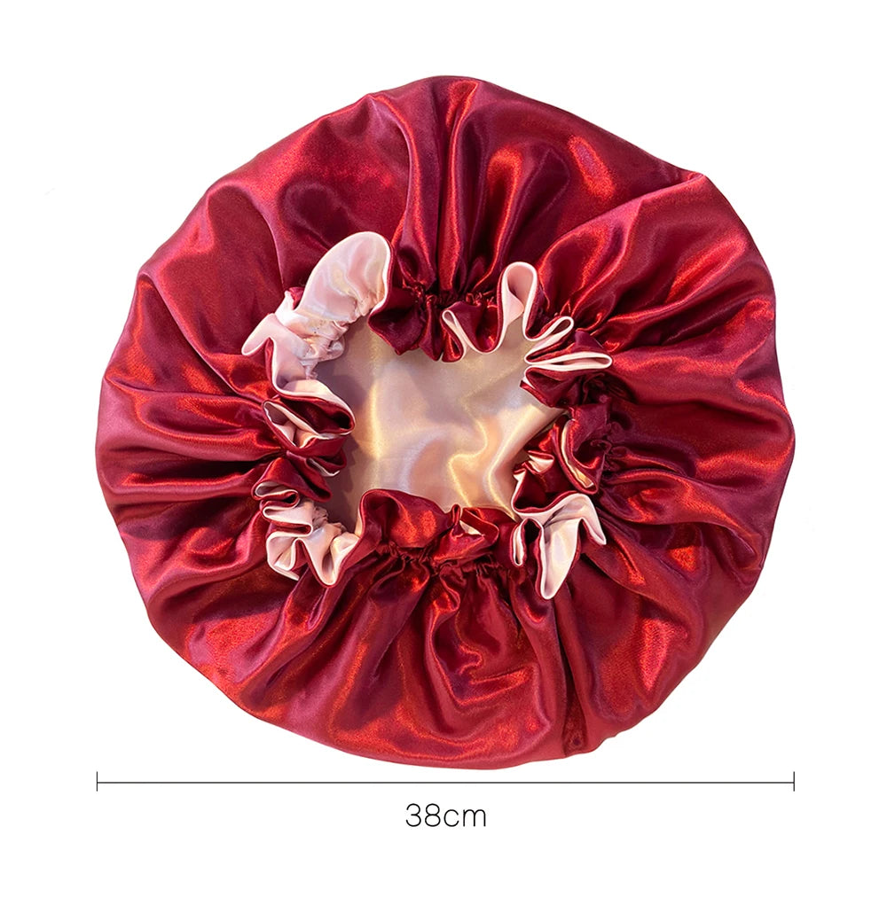 Women Satin Bonnet Fashion Double Layer Silky Big Bonnet for Lady Sleep Cap Head Wrap Hair Styling Accessories