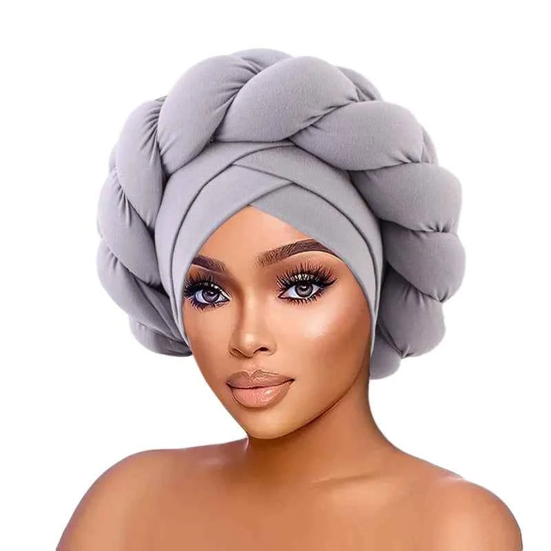 New African Twisted Large Fried Braid Turban Hat Muslim Hijab Hat Elastic Head Wraps Headscarf Beanie Hats Turbante Cap