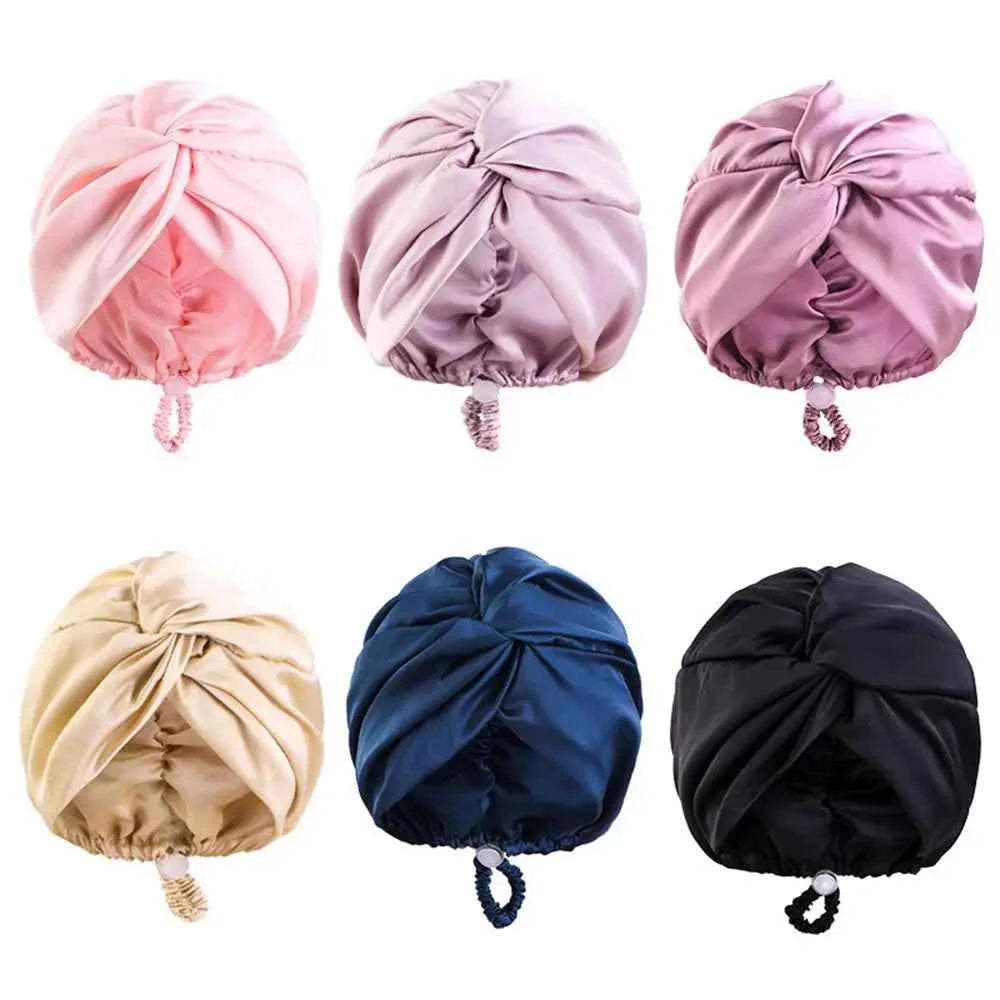Hot Silk Turban Bonnets For Women Satin Bonnet Hat Double Layer Hair Wrap Adjustable Knotted Hat Care Turban Satin Sleep Hat