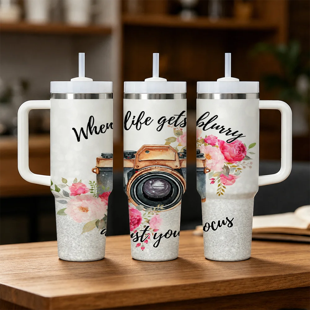 40oz Stainless Steel Tumbler with Handle & Straw – Insulated Travel Cup