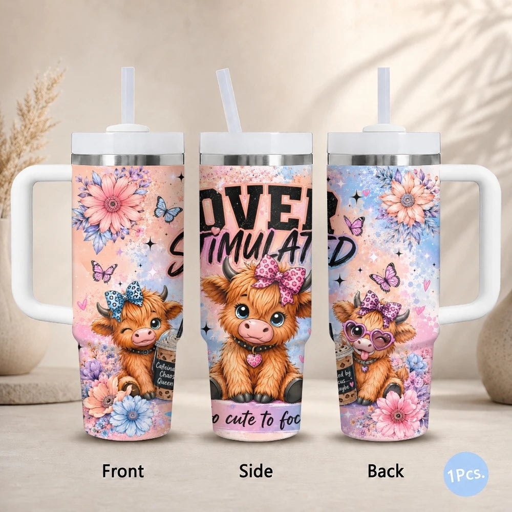Highland Cow 40oz Tumbler – Stainless Steel Insulated Travel Cup with Straw