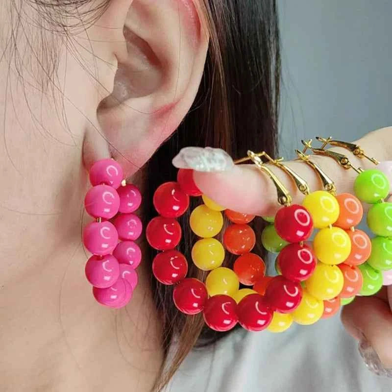 Summer dopamine bead candy colored acrylic earrings exaggerated and fashionable circular women's earrings