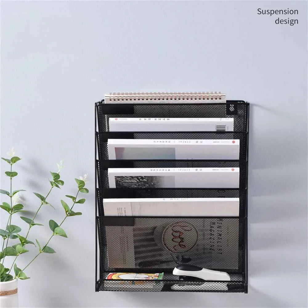 Metal Wall Mounted Magazines Newspaper Storage Rack For Home Office Books Newspapers Files Folder Desktop Tabletop Display Stand