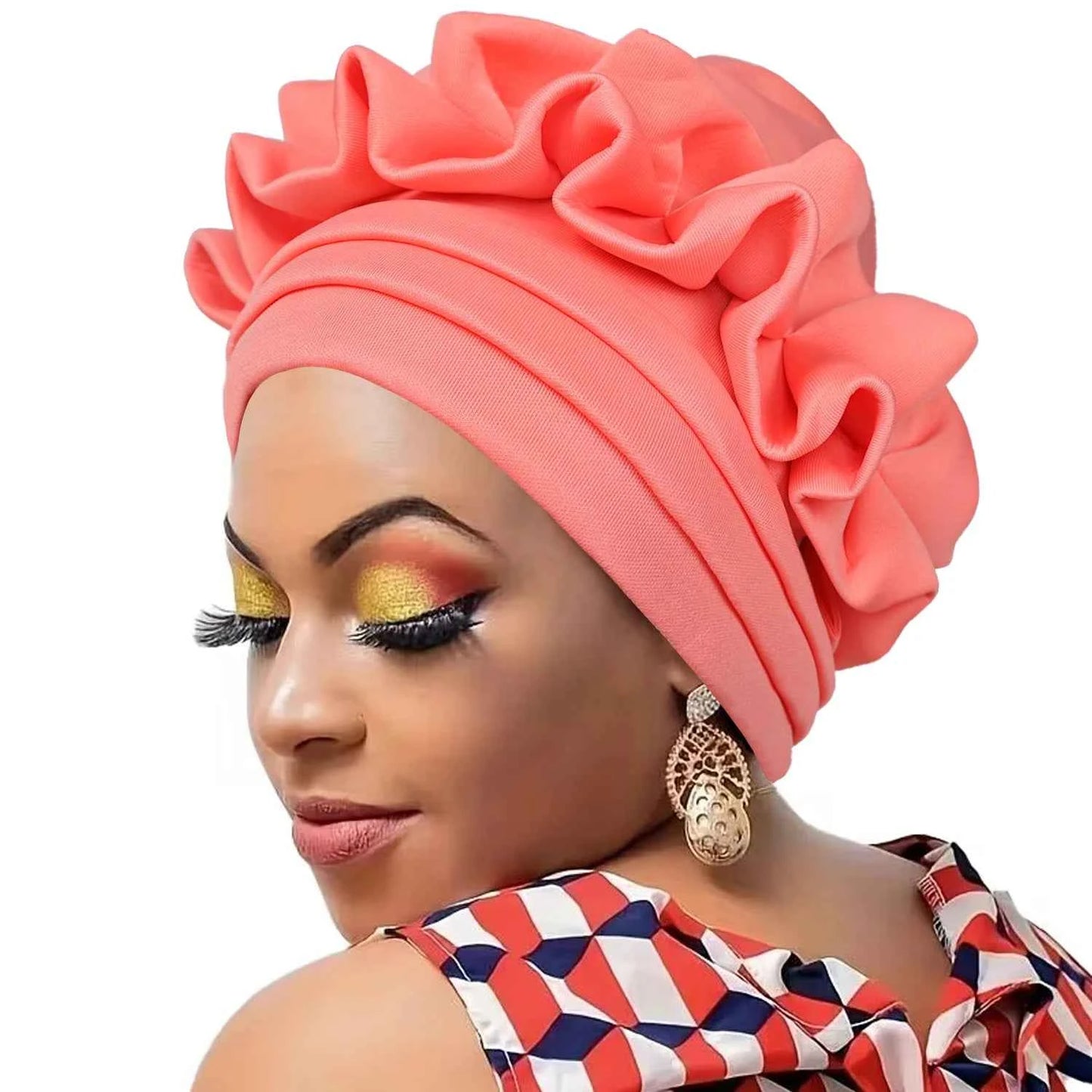 1pc Women's Turban 3-layer Brim Design With Pleated Style, Solid Color Outdoor Home Fashion Turbans, African Headwrap