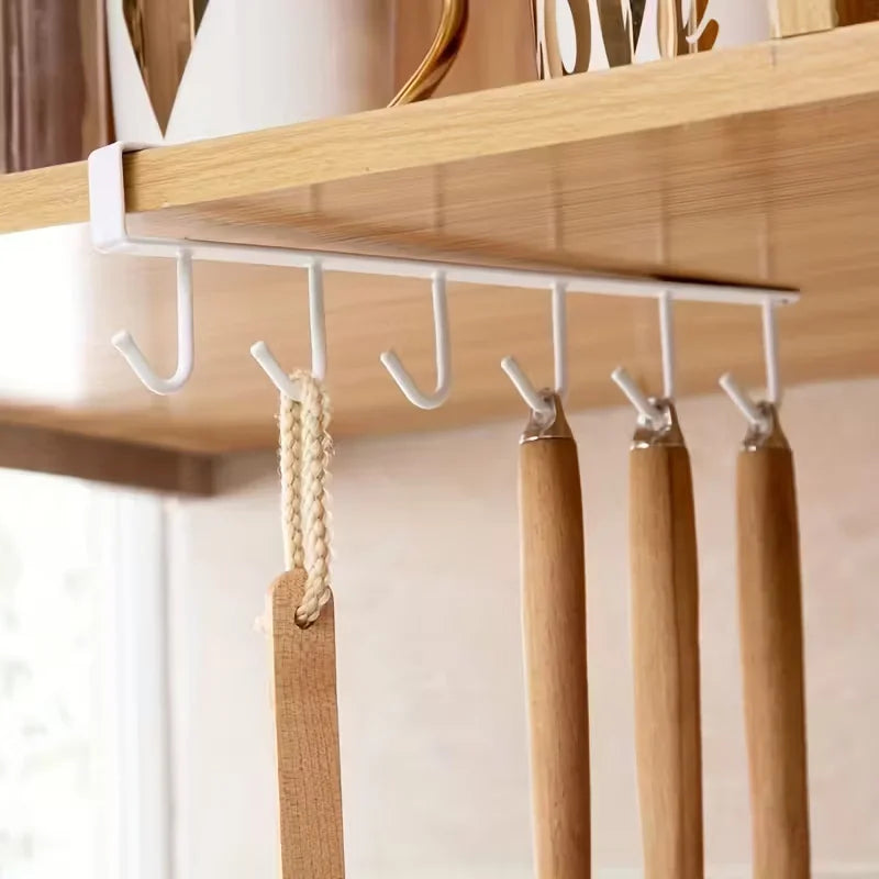Compact 6-Hook Rack, Removable Cup & Mug Holder for Kitchen, Home & Office Storage