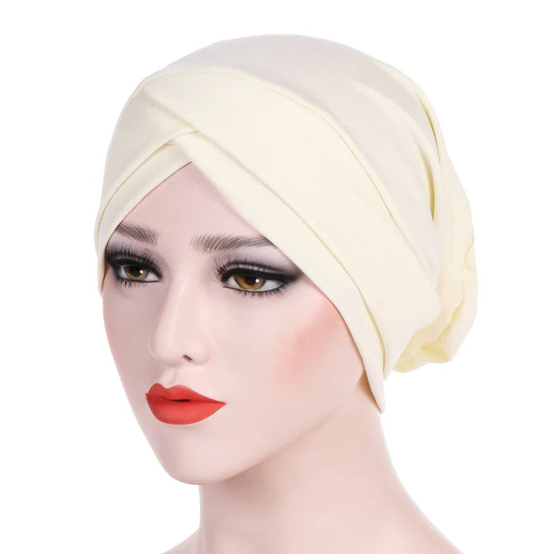 1PC Women Turban Hat Elastic Hijab with Beads Cancer Chemo Cap Head Wrap for Hair Loss