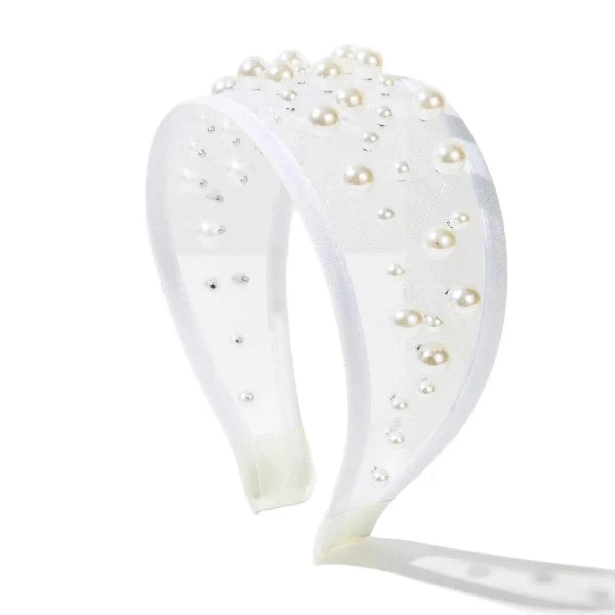 Pearl Headband Korean Fashion Simple Trendy Rivet Mesh Wide Headband for Women High-end Daily Versatile Hair Accessory