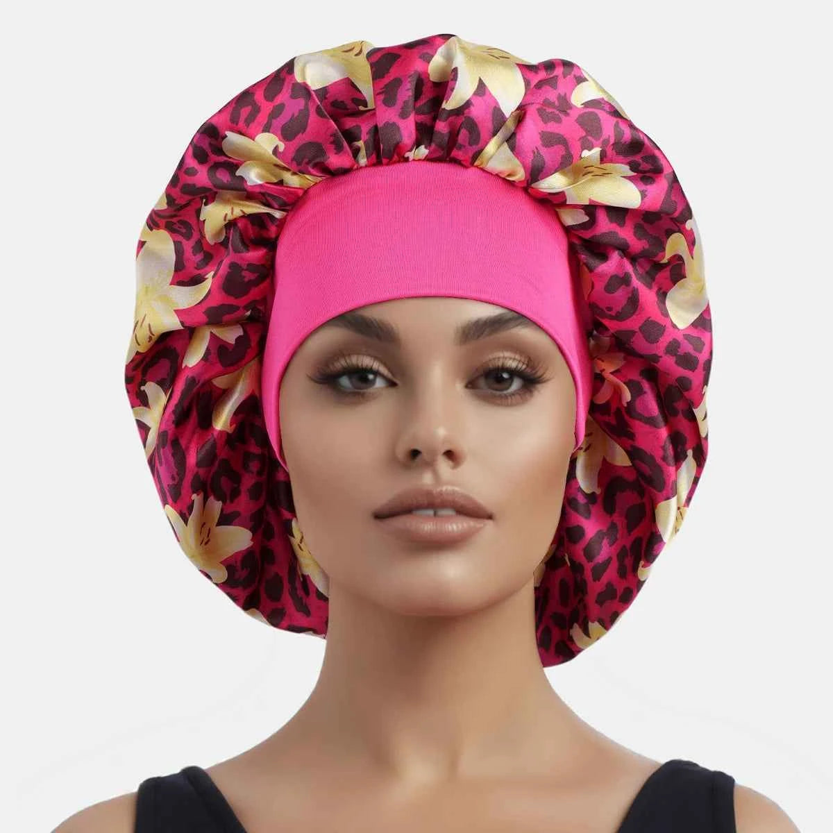1PC Women's Leopard Print Satin Sleep Bonnet - Adjustable Night Cap for Hair Protection While Sleeping