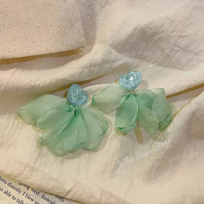 Vacation Style Flower Petal Earrings for Women New High-end Temperament Chiffon Earring Grand Super Fairy Sweet Earrings Серьги