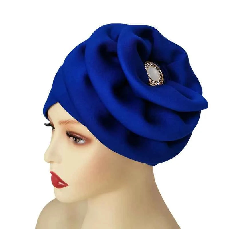 Winter Big Flower Turban For Women Muslim Hijab Caps Islamic African Headties Pleated Hijab Head Wraps Turban Bandana Head Cover