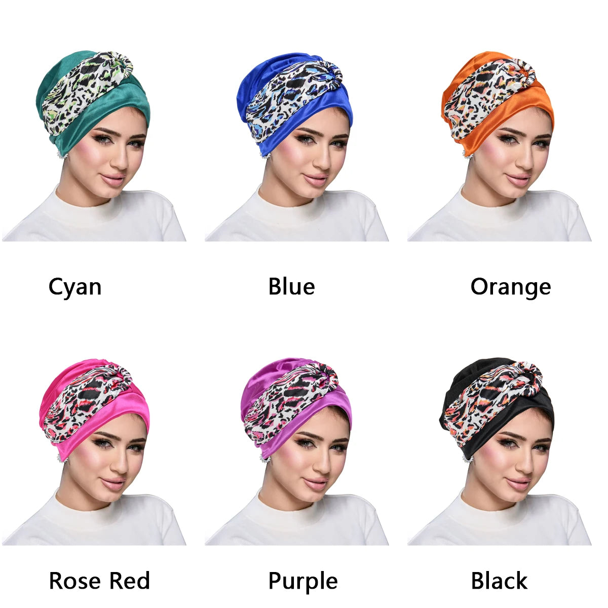 New Leopard Women Print Muslim Turban Scarf Braid Hijabs Headwear Arab Wrap Head Scarf Hair Accessories Hat - NamafadStore