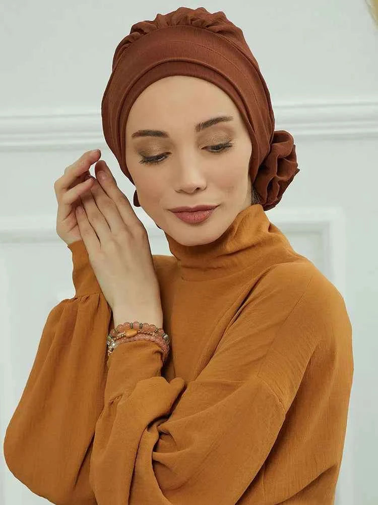 Plain Muslim Instant Turban Hat Inner Hijabs Caps Women Islamic Bandana Bonnet India Hats Female Headwrap Turbante Mujer Flower