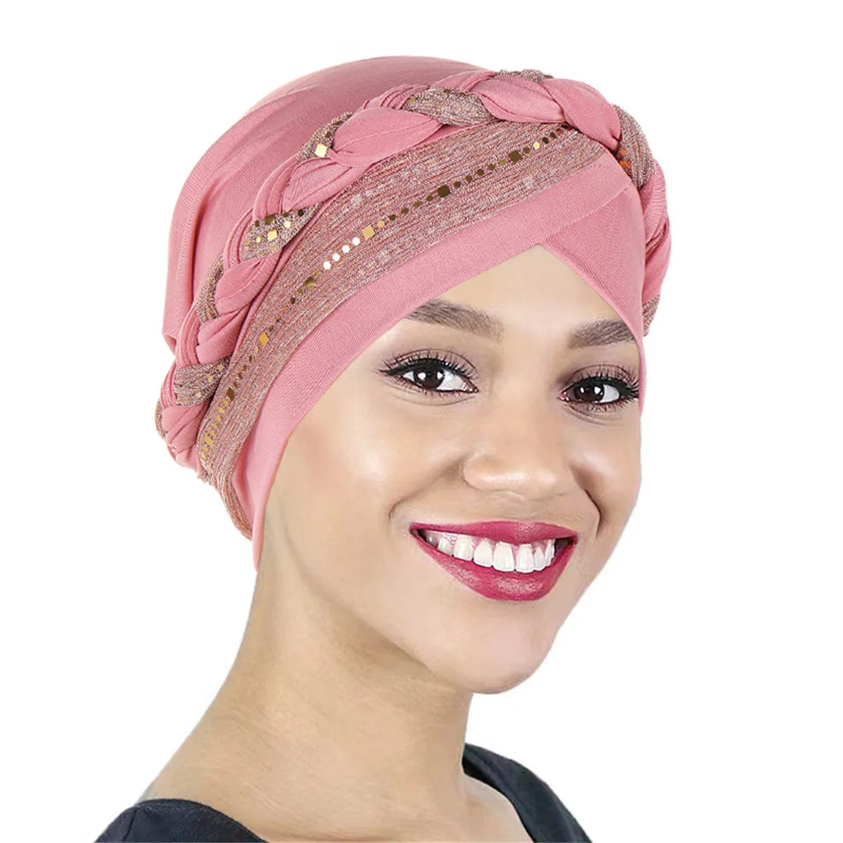 Color Blocked Bright Silk Braid Women Hijabs Turban Hat Solid Color Head Wraps  Pre-tied Elastic Head Scarf Beanies Chemo Cap - NamafadStore