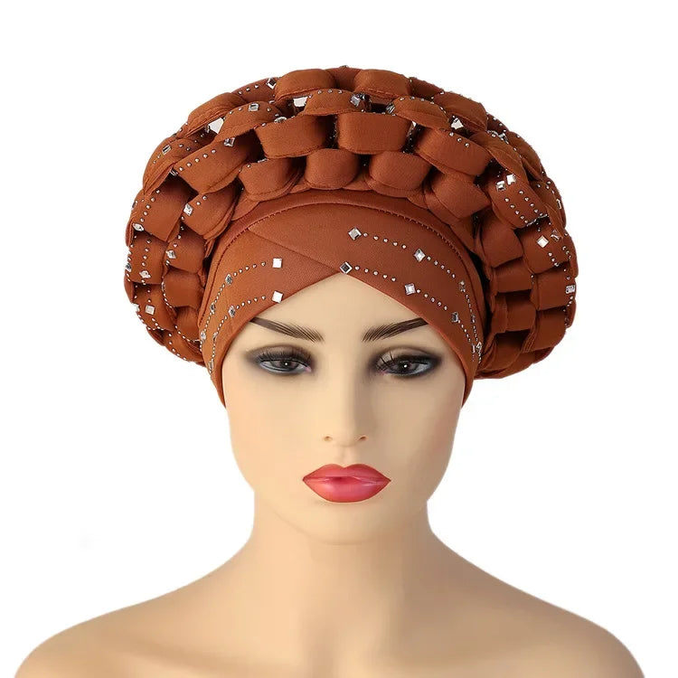 Women Braid Turbans Latest African Headtie Ladies Sequin Head Wraps African Aso Oke Winter Headtie Negerian Wedding Gele Caps