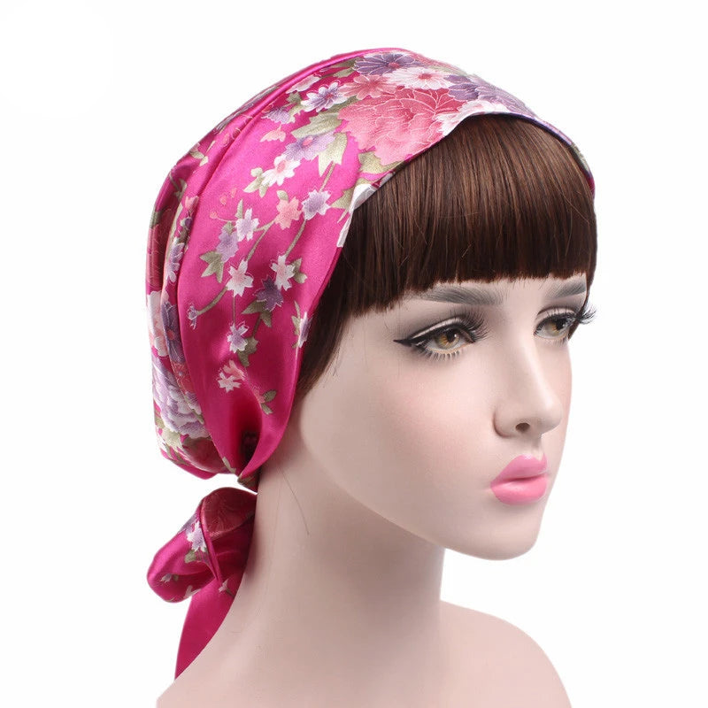 Women Silk Satin Cap Night Sleep Cap Hair Bonnet Hat Head Cover Satin Turban Headscarf Adjustable Ladies Long Hair Care Bonnet - NamafadStore