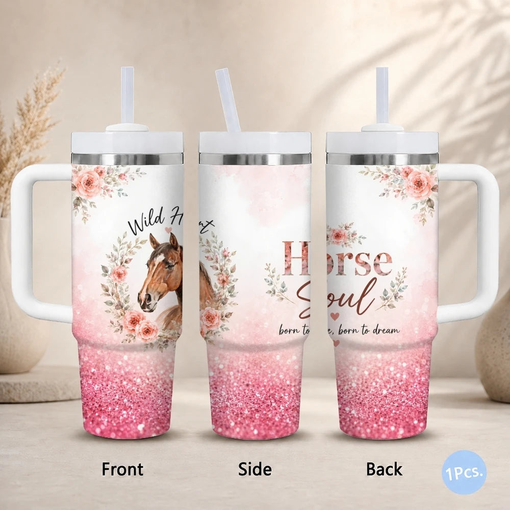 Horse 40oz Tumbler – Stainless Steel Insulated Travel Mug with Handle & Straw
