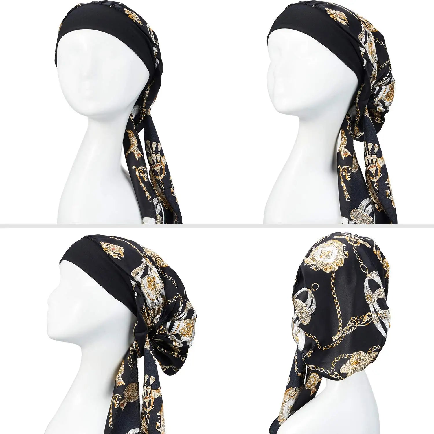 Muslim Women Headwear Turbans Silky Head Scarf With Wide Band Printed Sleeping Hat Hijab Bonnet Hair Cover Ready To Wear - NamafadStore