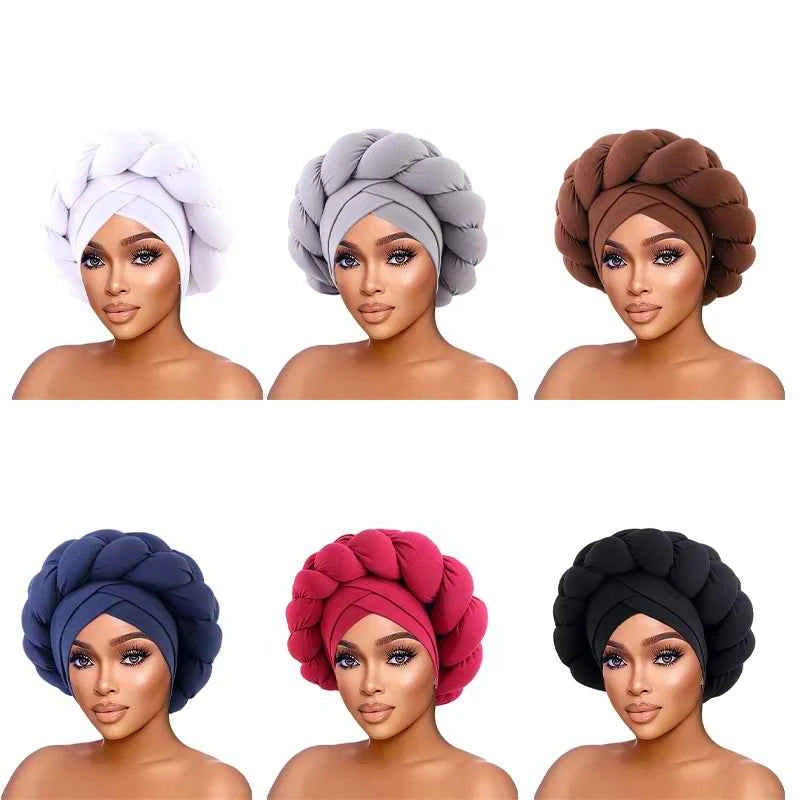New African Twisted Large Fried Braid Turban Hat Muslim Hijab Hat Elastic Head Wraps Headscarf Beanie Hats Turbante Cap