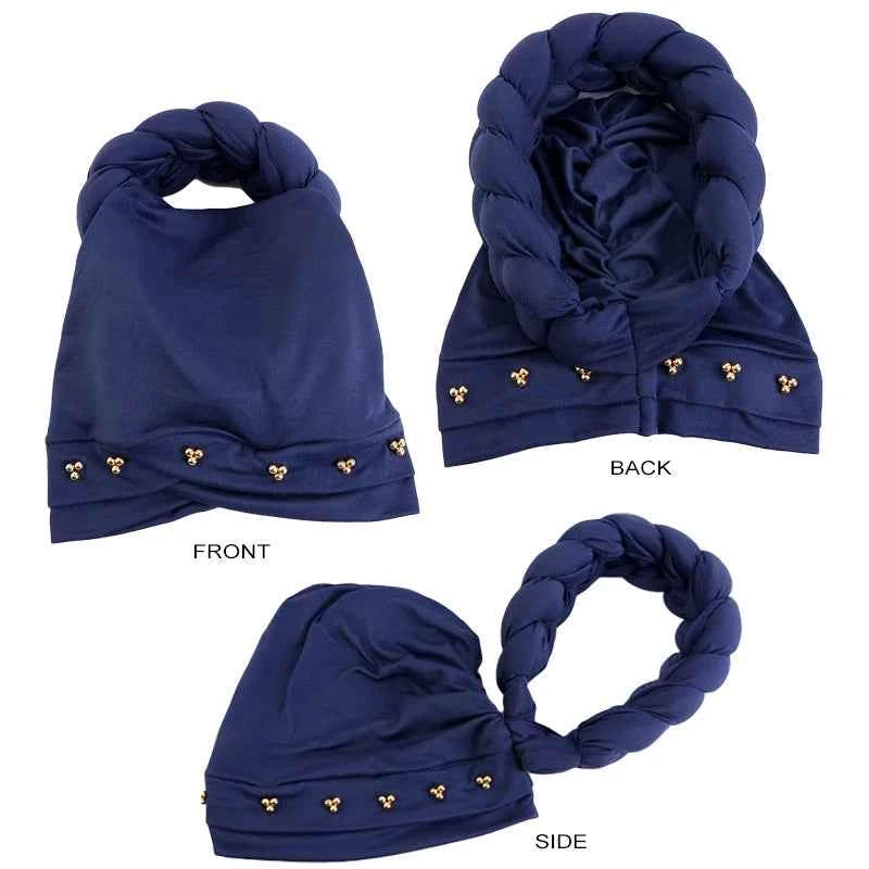 Women's Braid Turban Caps Muslim Headwear Headscarf Bonnet Female Head Wraps African Indian Hat Turbante Mujer Hair Accessories