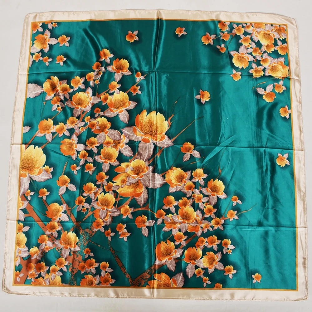 Spring And Autumn Female Satin Scarf,Big Square Scarves Hijabs Printed,Women Scarf,Purple Polyester Silk Scarf Shawl 90*90cm - NamafadStore