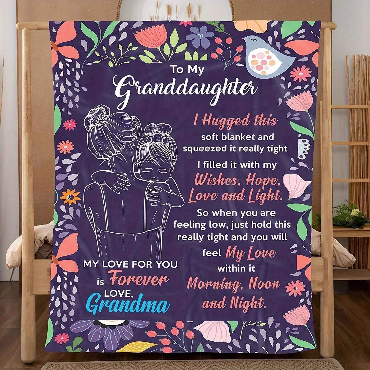 Grandma's Floral Flannel Blanket for Granddaughter - Ultra Soft & Warm Throw for Sofa/Bed, Cozy Gift from Grandma