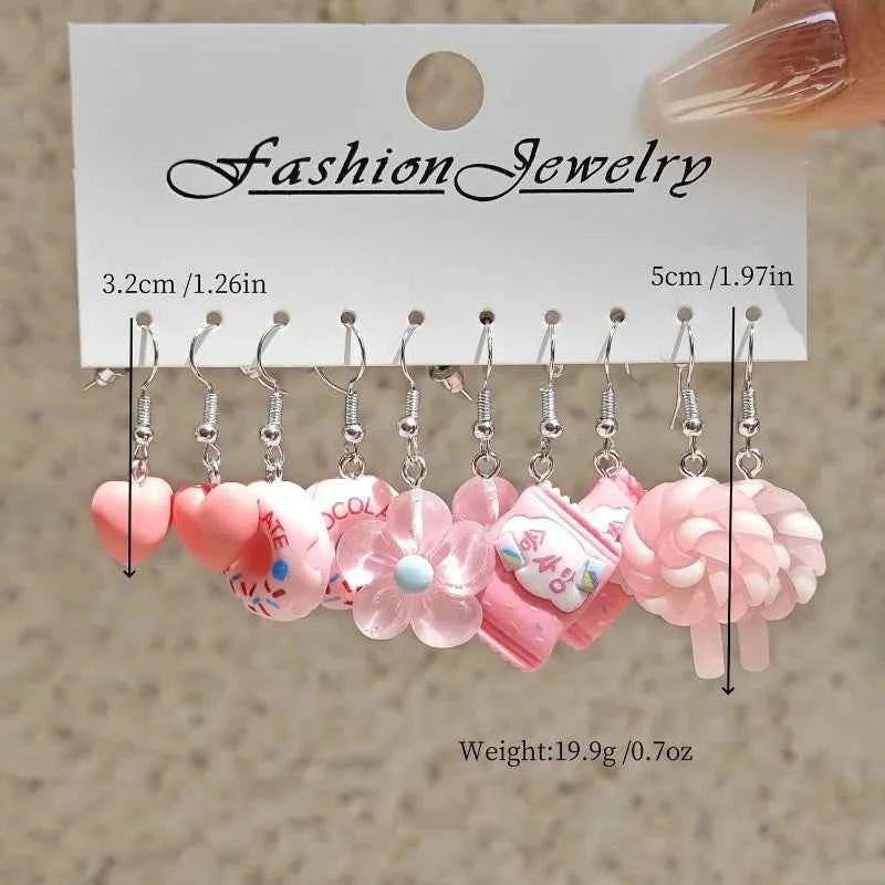 Fashion 5-piece New Color Acrylic Simulation Food Candy Donut Windmill Love Oil Drip Earring Set for Women