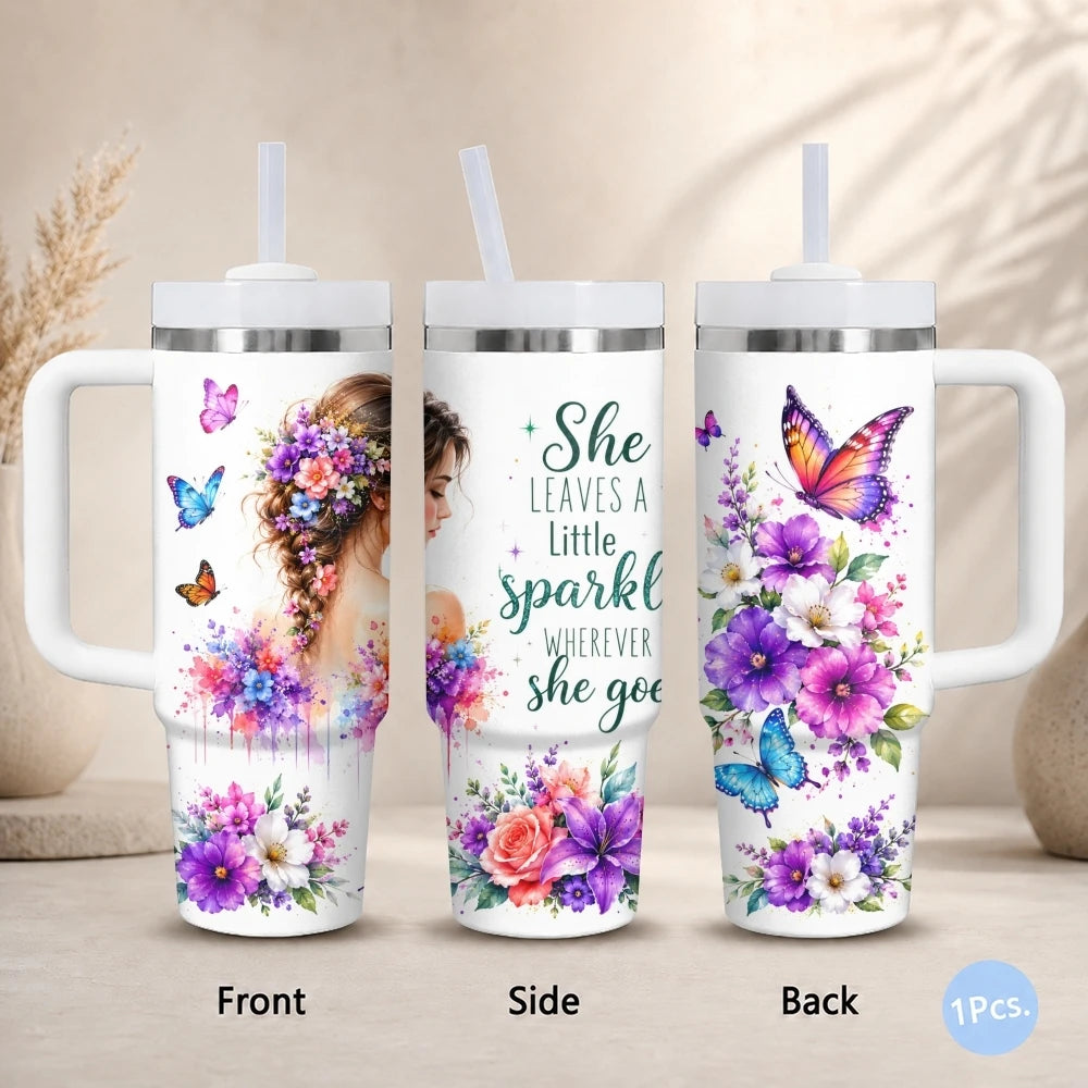 40oz Butterfly Tumbler for Women – Stainless Steel Insulated Travel Mug