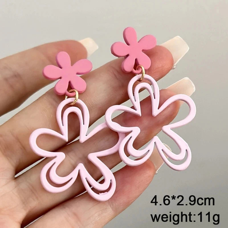 Pink Color Dangle Earrings for Women Korean Fashion Flower Long Hanging Earrings Butterfly Heart Pendants Twist Drop Earrings
