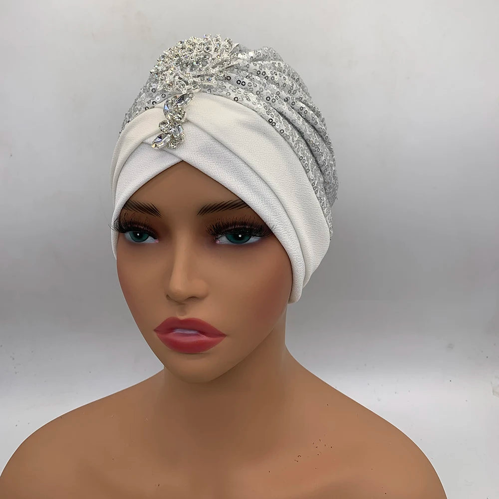 Luxury Rhinestones Turban Cap for Women Soft Comfortable Head Wraps Muslim Headscarf Bonnet  Turbante Mujer - NamafadStore