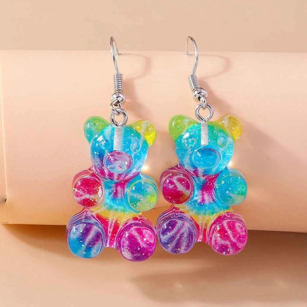 Cute Colorful Gummy Bear Drop Earrings for Women Girls Cartoon 3D Bear Earrings Party Holiday Jewelry Gifts