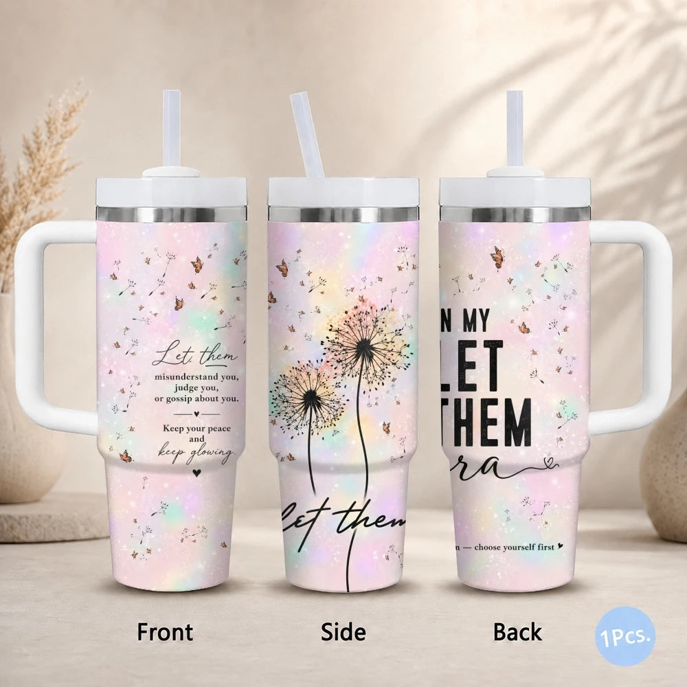 40oz Butterfly Dandelion Tumbler – Stainless Steel Insulated Travel Mug