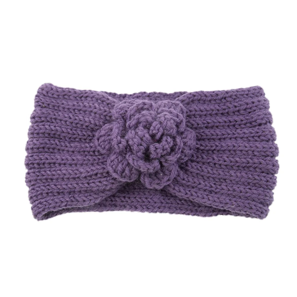 Women Rose Flower Knitted Headbands Women Autumn Winter Crochet Head Wrap wide Woolen Hairband Turban Bandana Hair Accessories - NamafadStore