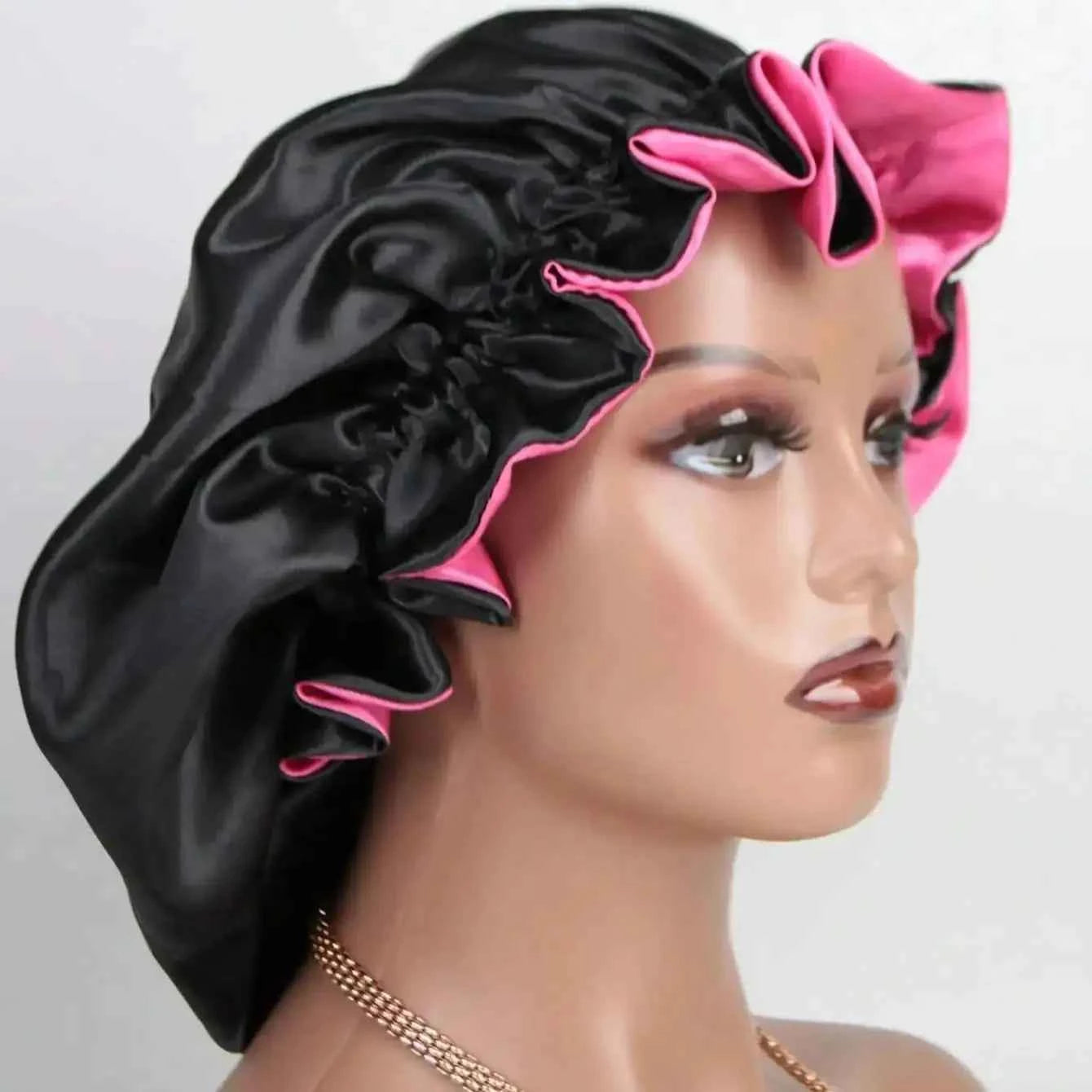 1pc Two Tone Satin Hat Silk Bonnet for Sleeping Satin Bonnets Double Layer Reversible Hair Cap Bonnet for Women Long Curly Braid