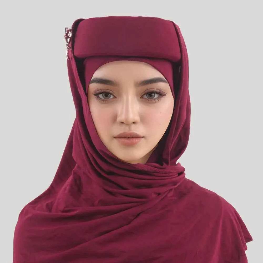 Sponge Turban Cap With Brooch Long Scarf Women Muslim Hijab Hat African Auto Gele Headtie Nigeria Wedding Headwear Headscarf