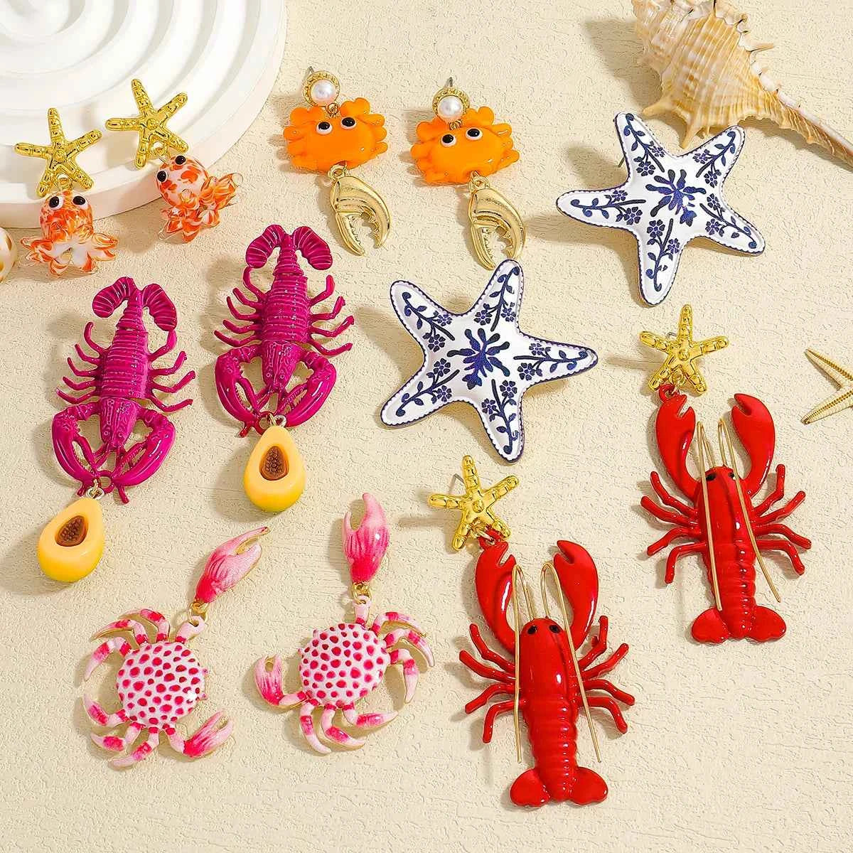 Fashion Enamel Sea Animal Dangle Earrings For Women Cute And Fun Summer Beach Starfish Lobster Crab Jewelry 2025 Ear Accessories