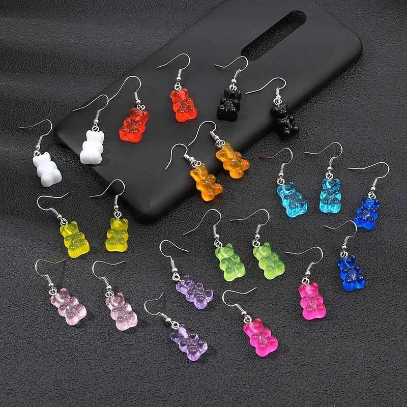 Gradient Candy Color Cute Acrylic Bear Dangle Earrings for Women Girls Gift Korean Fashion Animal Hook Earring Female Jewelry