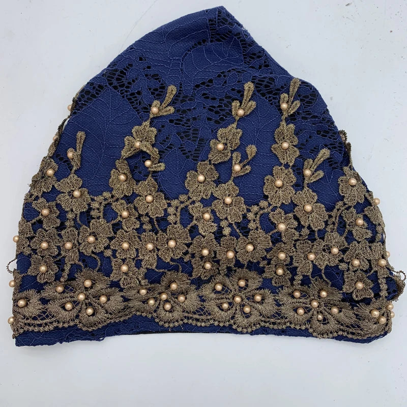 Breathable Lace Beading Turban Hat Summer Female Head Wraps Caps Muslim Women Headscarf Bonnet Ready to Wear Inner Hijabs - NamafadStore