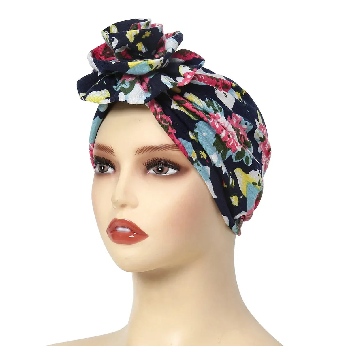 New African Print Turban Beanie for Women - Flower Beanie, Muslim Hijab, Head Wrap, and Hair Loss Bandana