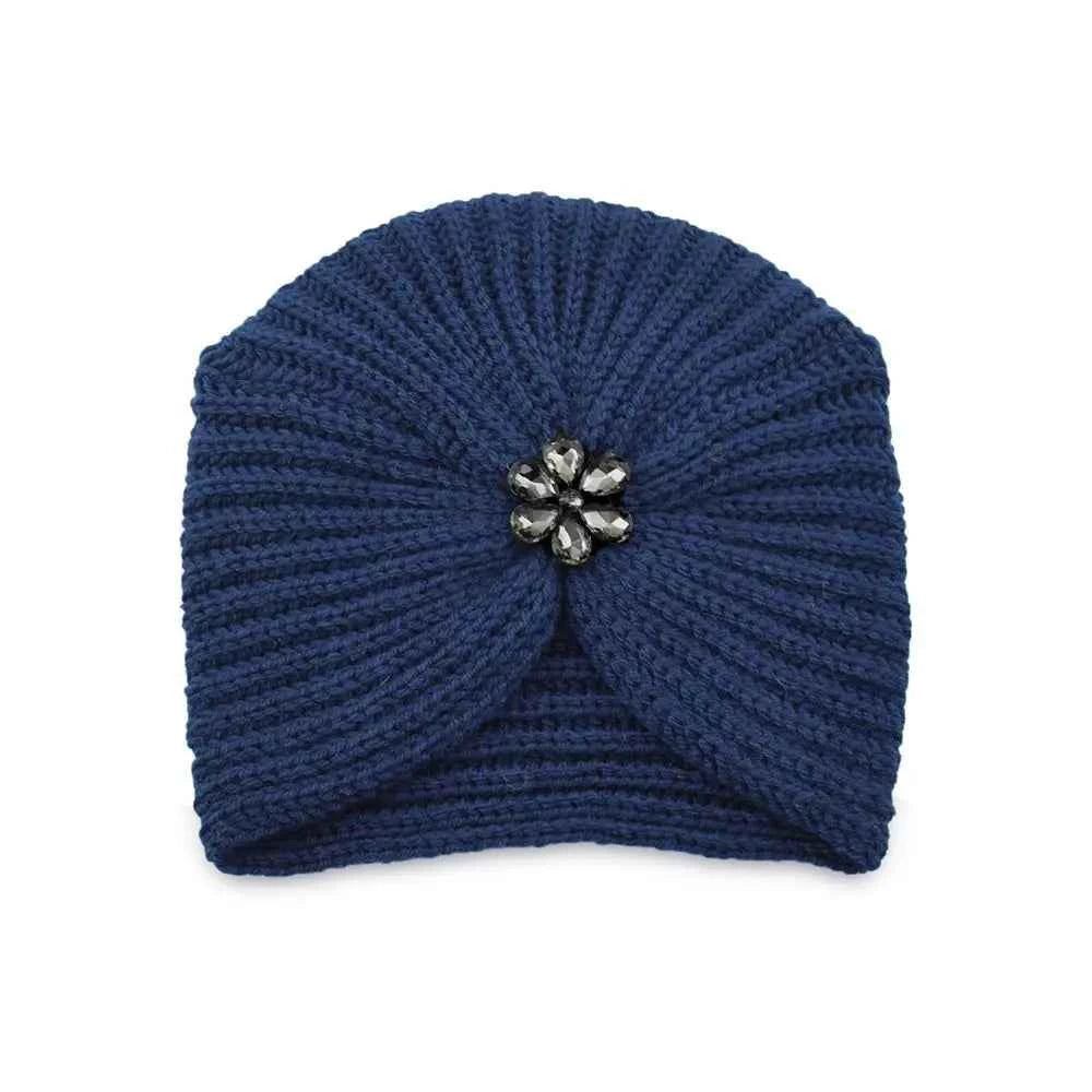 Fashion Winter Warm Hijab Caps Soft Thick Bohemia Turban Diamond Jewelry Wool Knitting Knitted Hats for Women