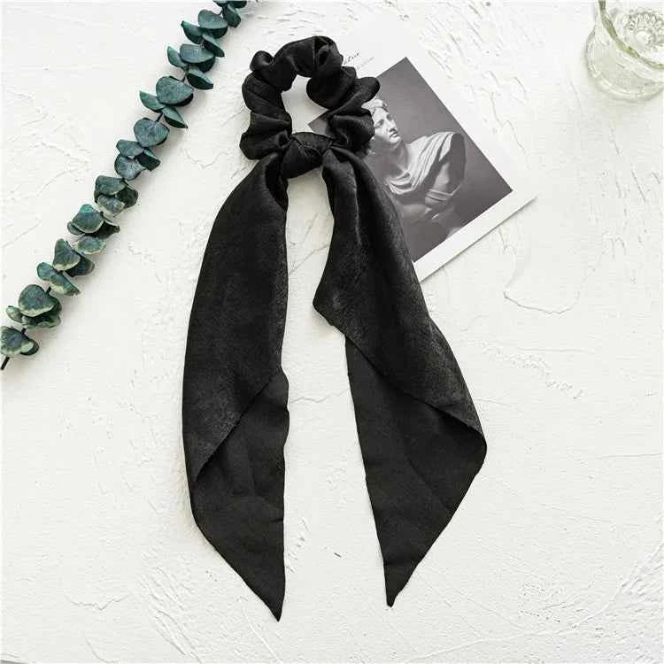 Fashion Leopard Print Bow Satin Long Ribbon Ponytail Scarf Hair Tie Scrunchies Women Girls Elastic Hair Bands Hair Accessories